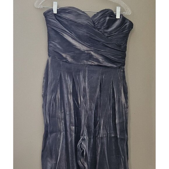 by Anthropologie 8 Pewter Ruched Strapless Shine Jumpsuit Holiday - Picture 4 of 7